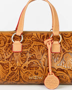 Bolsa Média Flora Couro Textura Floral Caramelo WOOW
