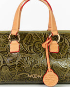 Bolsa Média Flora Couro Textura Floral Verde Oliva WOOW