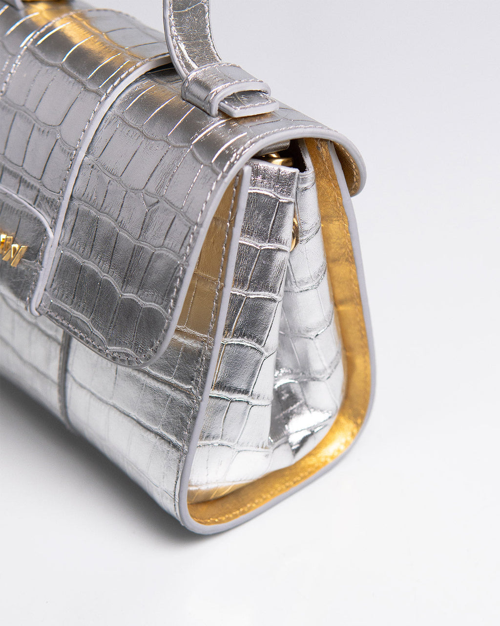 Bolsa Pequena Aurora Couro Croco Silver WOOW