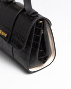 Bolsa Pequena Aurora Couro Croco Preto WOOW