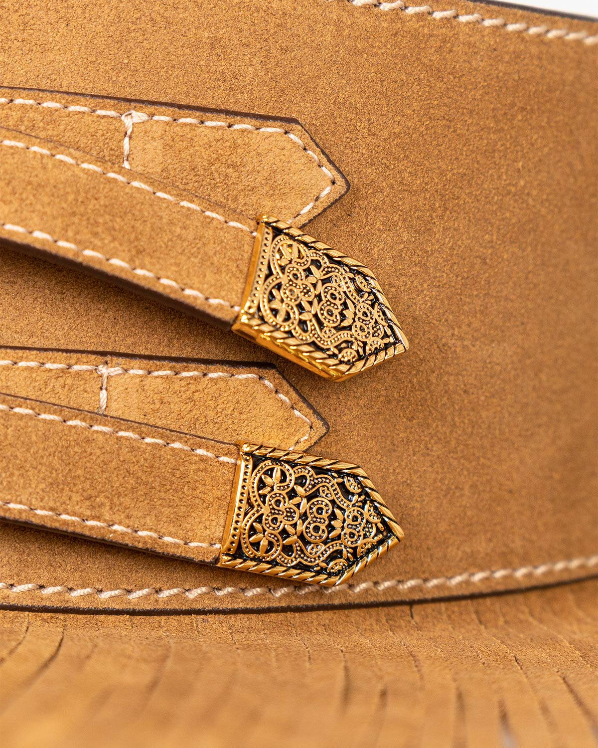 Cinto Western Dakota em Couro Camel com Franjas WOOW