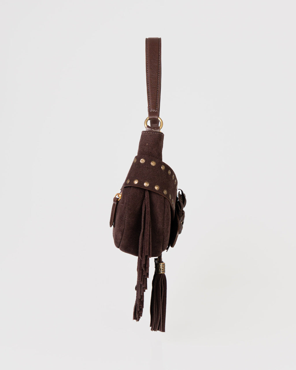 Bolsa Western Denver em Couro Café com Franjas WOOW
