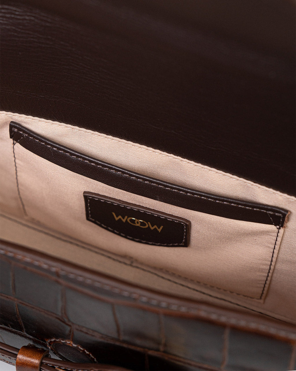 Bolsa Baguette Olivia Média Couro Croco Café WOOW