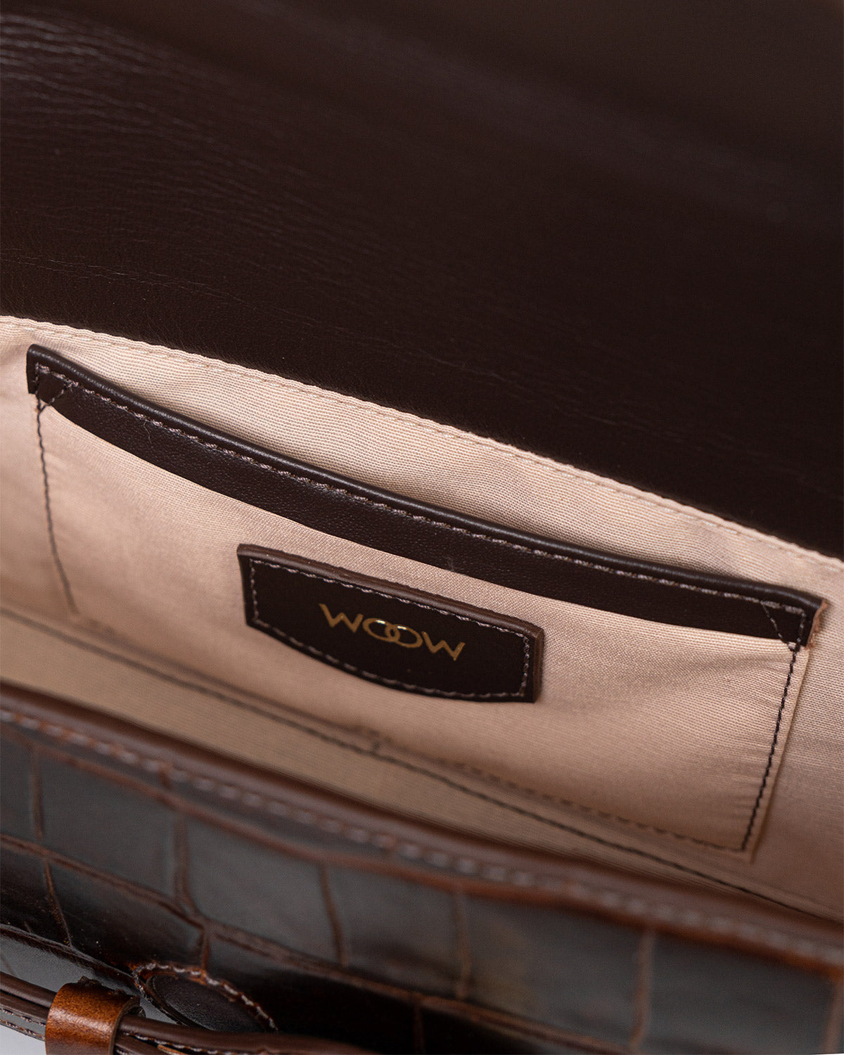 Bolsa Baguette Olivia Média Couro Croco Café WOOW