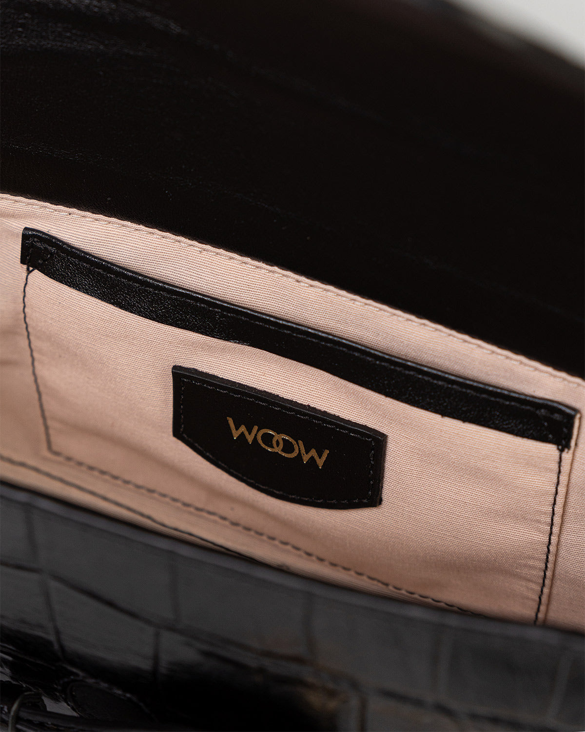Bolsa Baguette Olivia Média Couro Croco Preto WOOW
