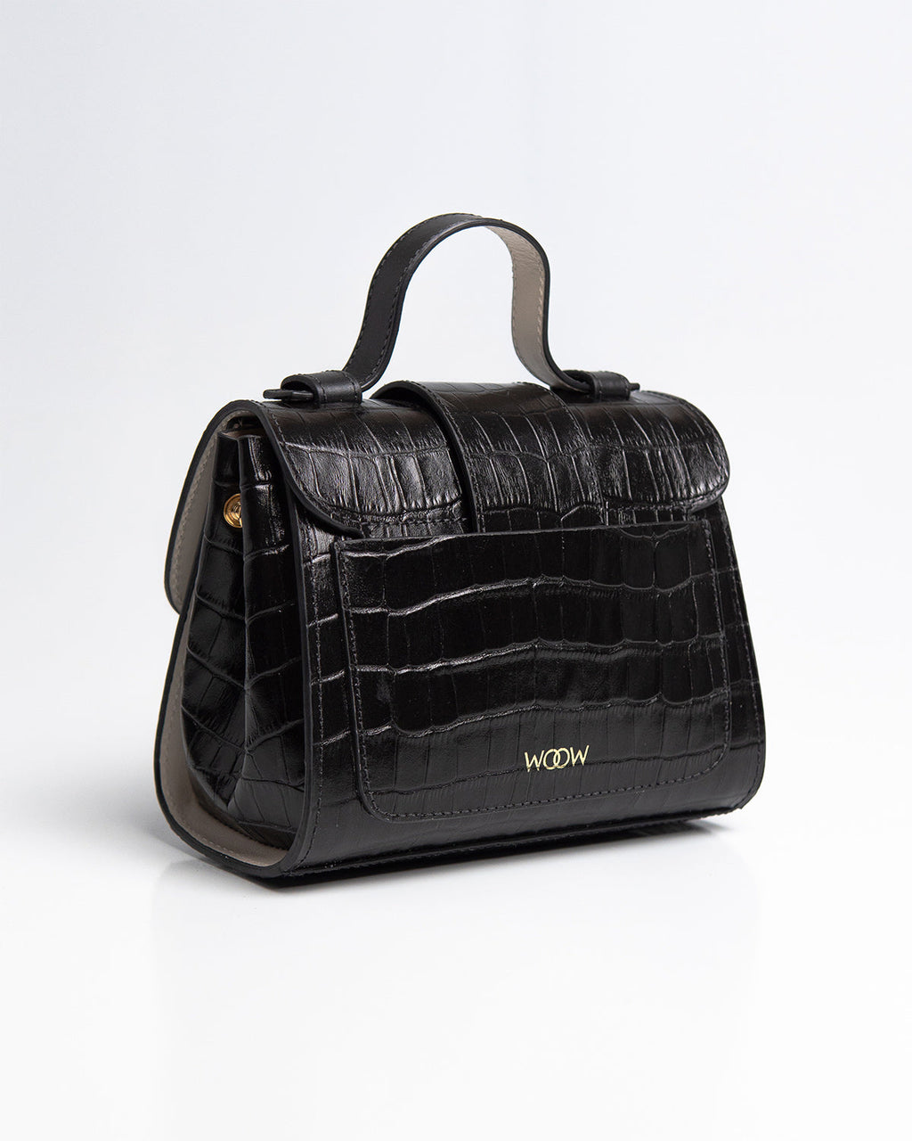 Bolsa Pequena Aurora Couro Croco Preto WOOW