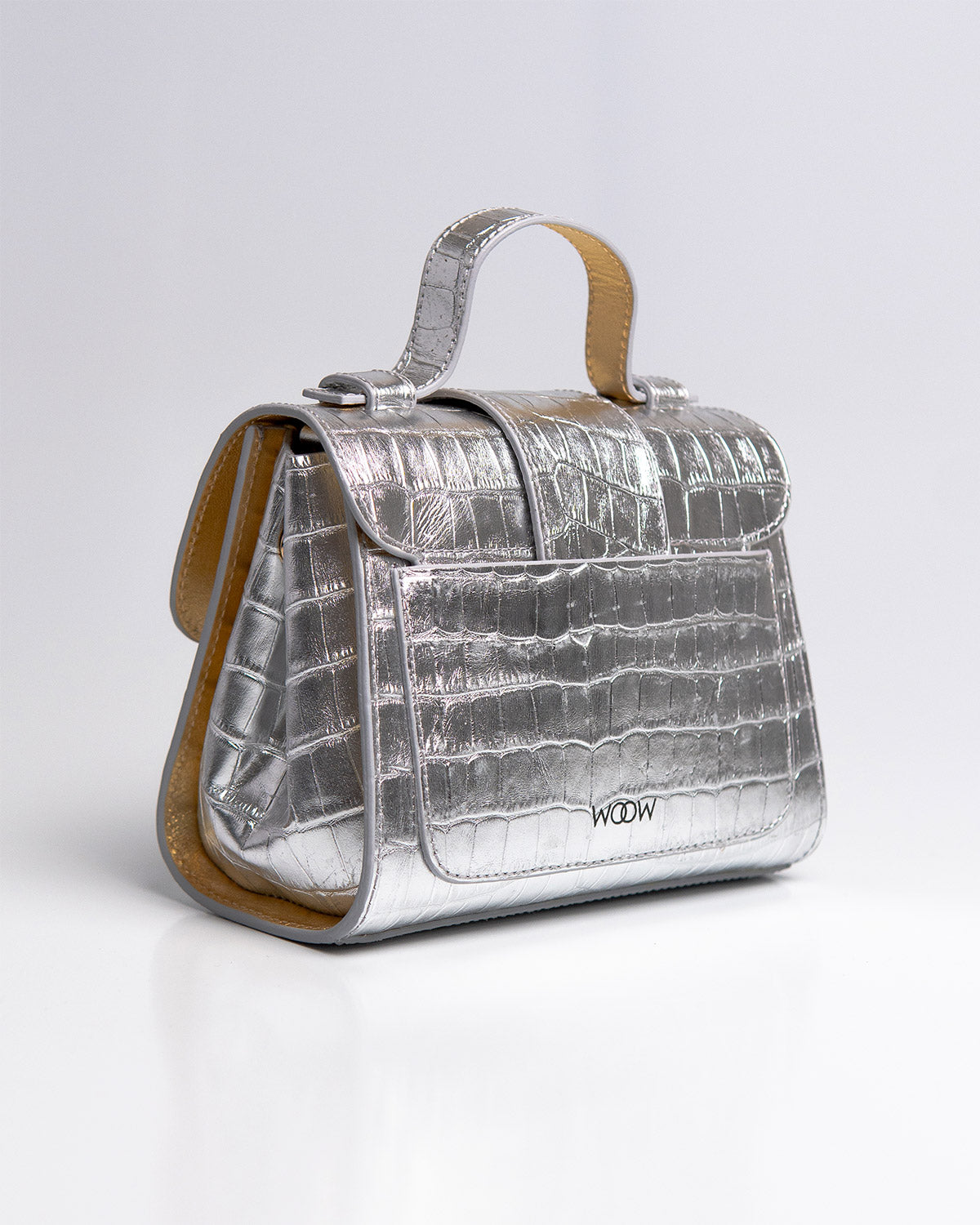 Bolsa Pequena Aurora Couro Croco Silver WOOW