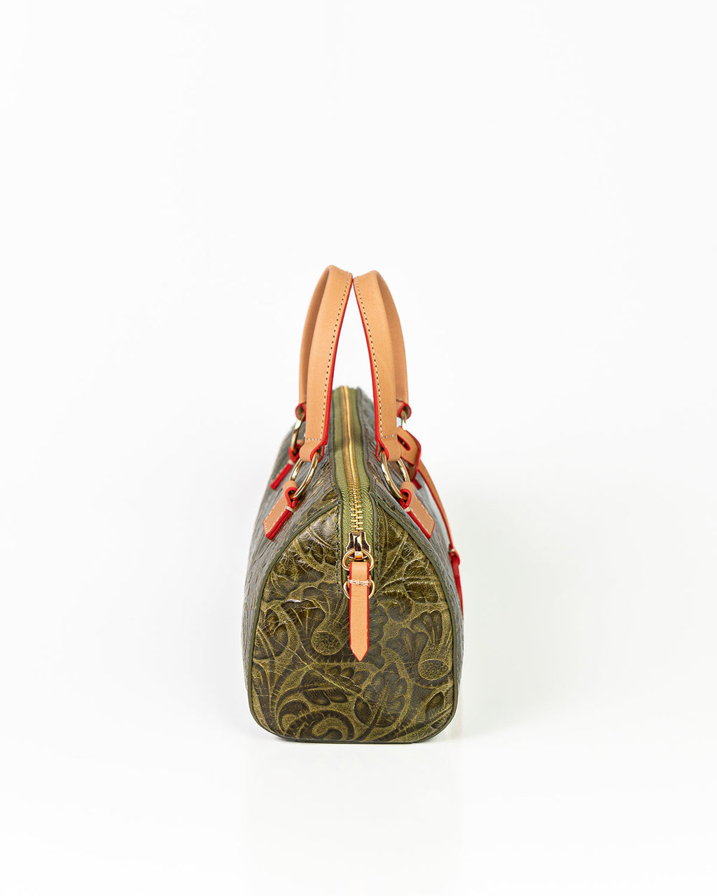 Bolsa Média Flora Couro Textura Floral Verde Oliva WOOW