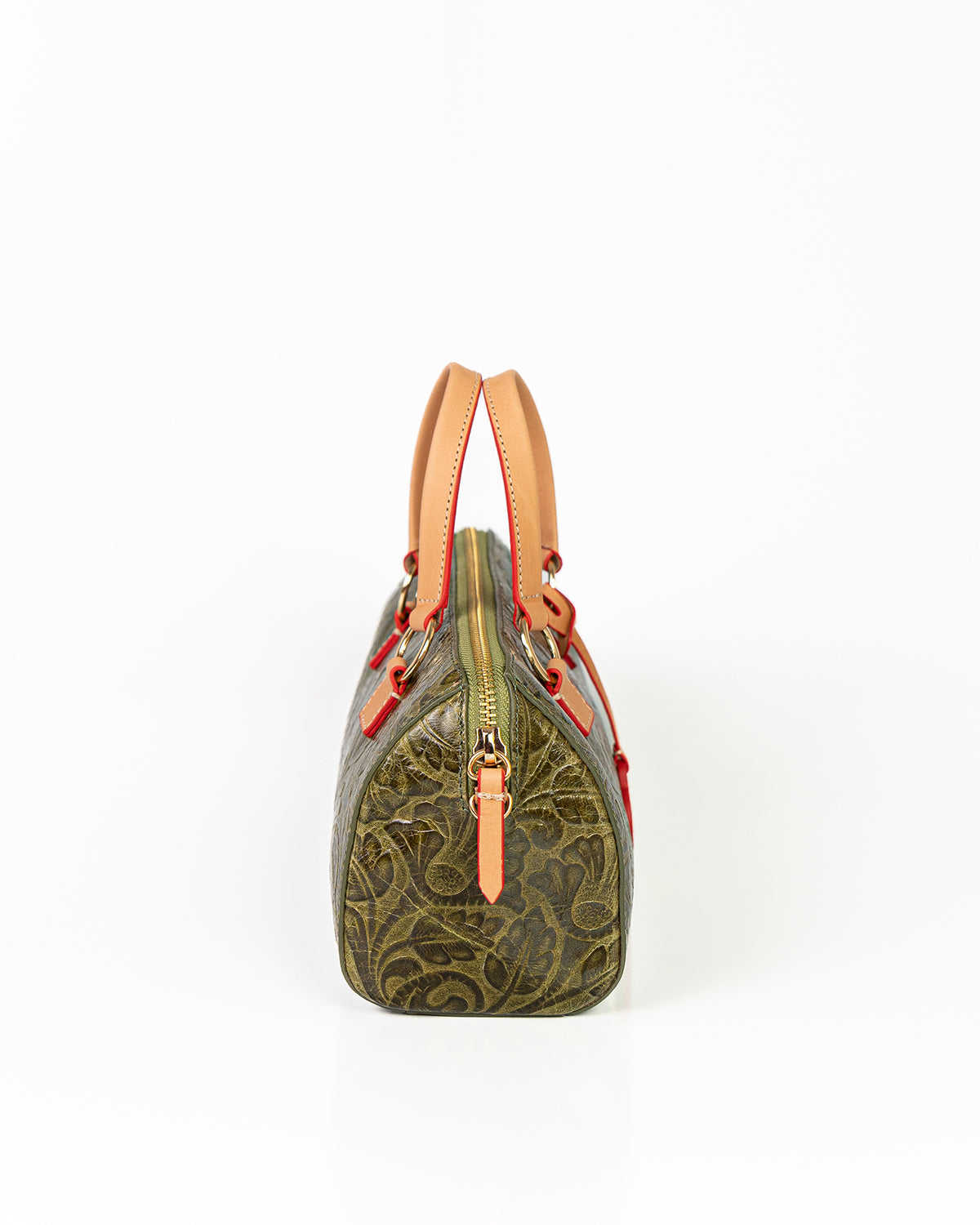 Bolsa Média Flora Couro Textura Floral Verde Oliva WOOW
