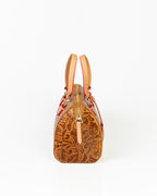 Bolsa Média Flora Couro Textura Floral Caramelo WOOW
