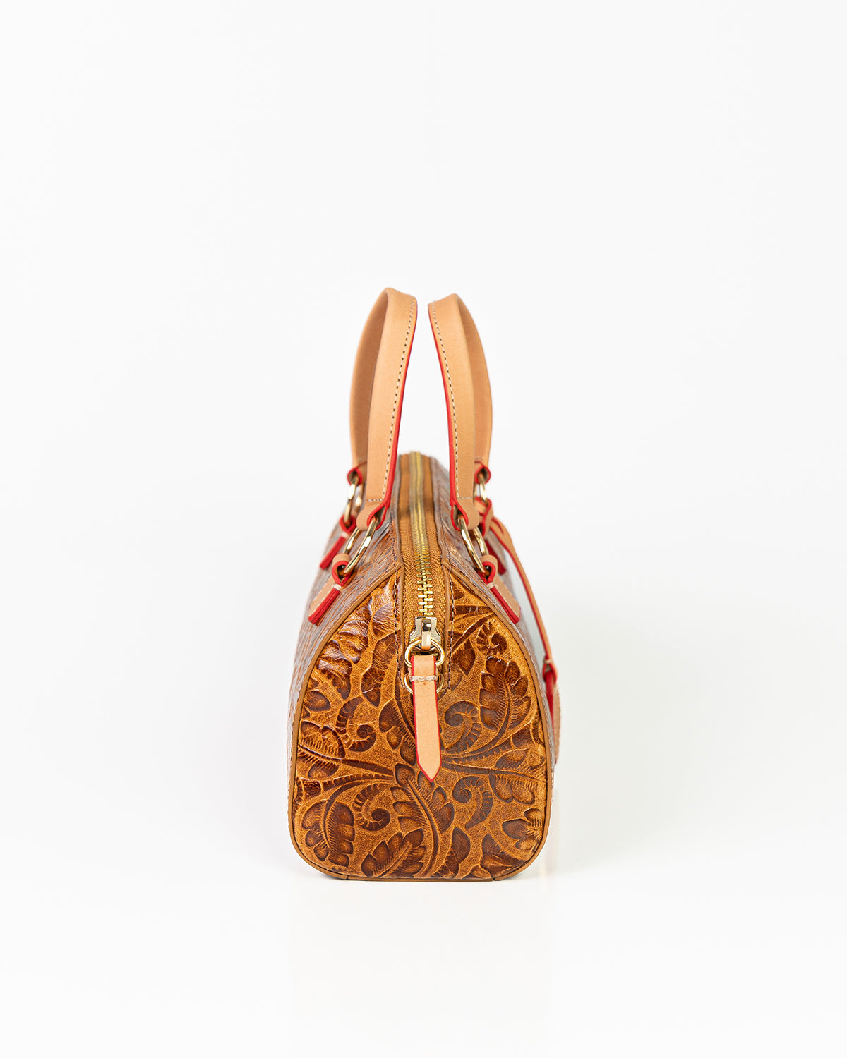 Bolsa Média Flora Couro Textura Floral Caramelo WOOW