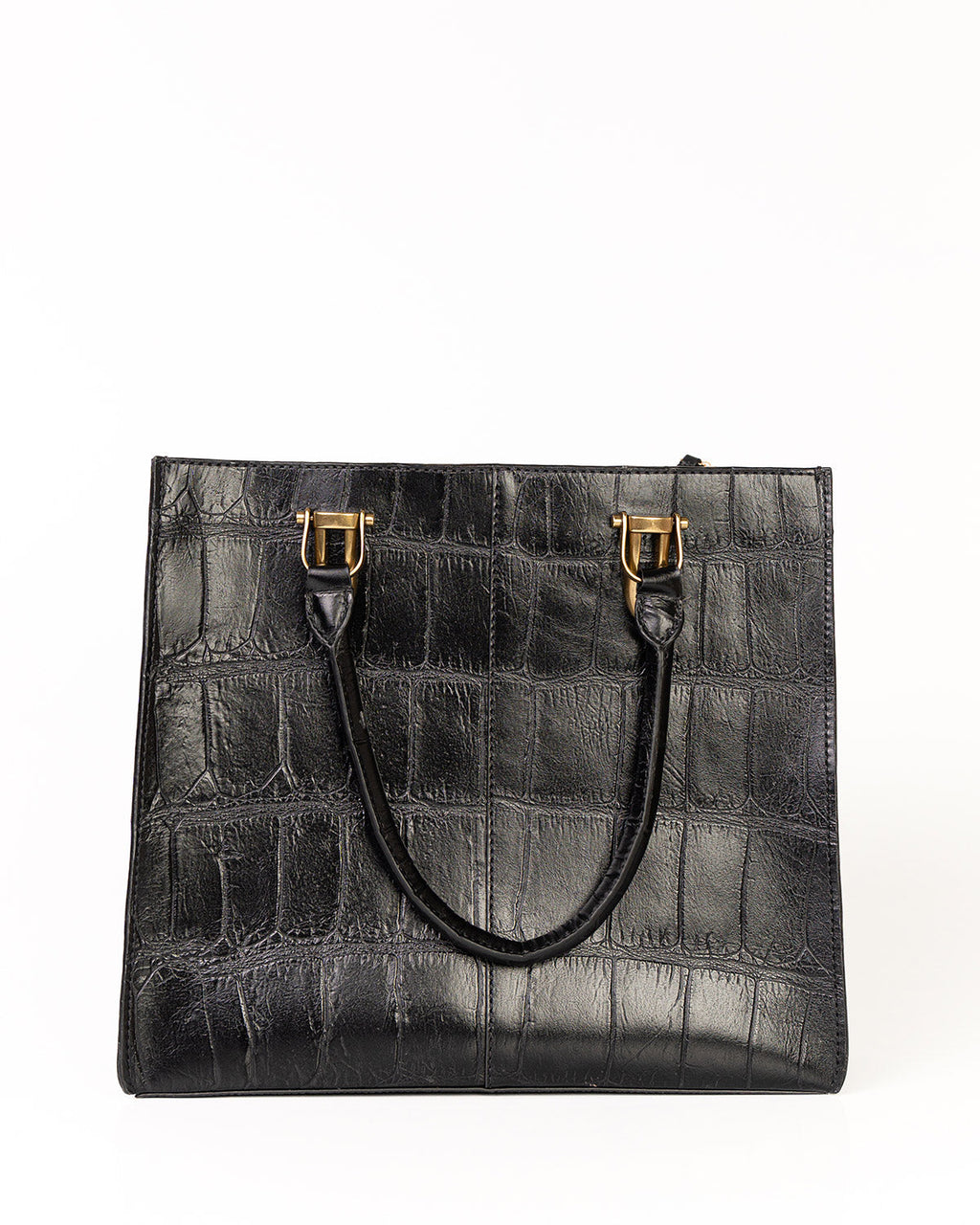 Bolsa Tote Gaia Couro Giant Croco Preto WOOW