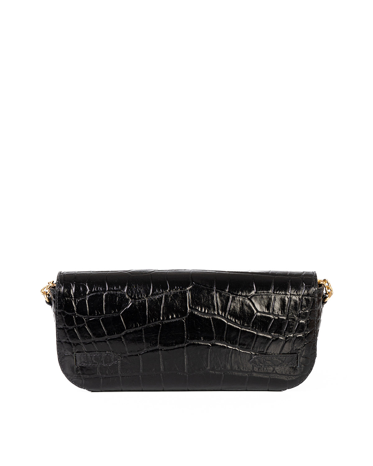 Bolsa Baguette Olivia Média Couro Croco Preto WOOW