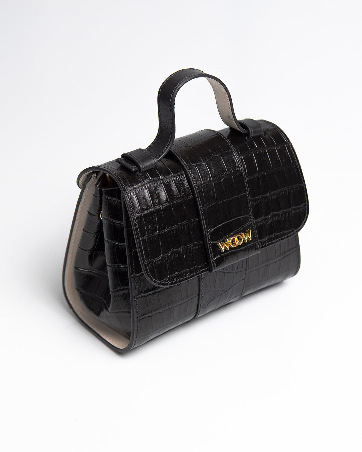 Bolsa Pequena Aurora Couro Croco Preto WOOW