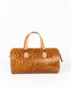 Bolsa Média Flora Couro Textura Floral Caramelo WOOW