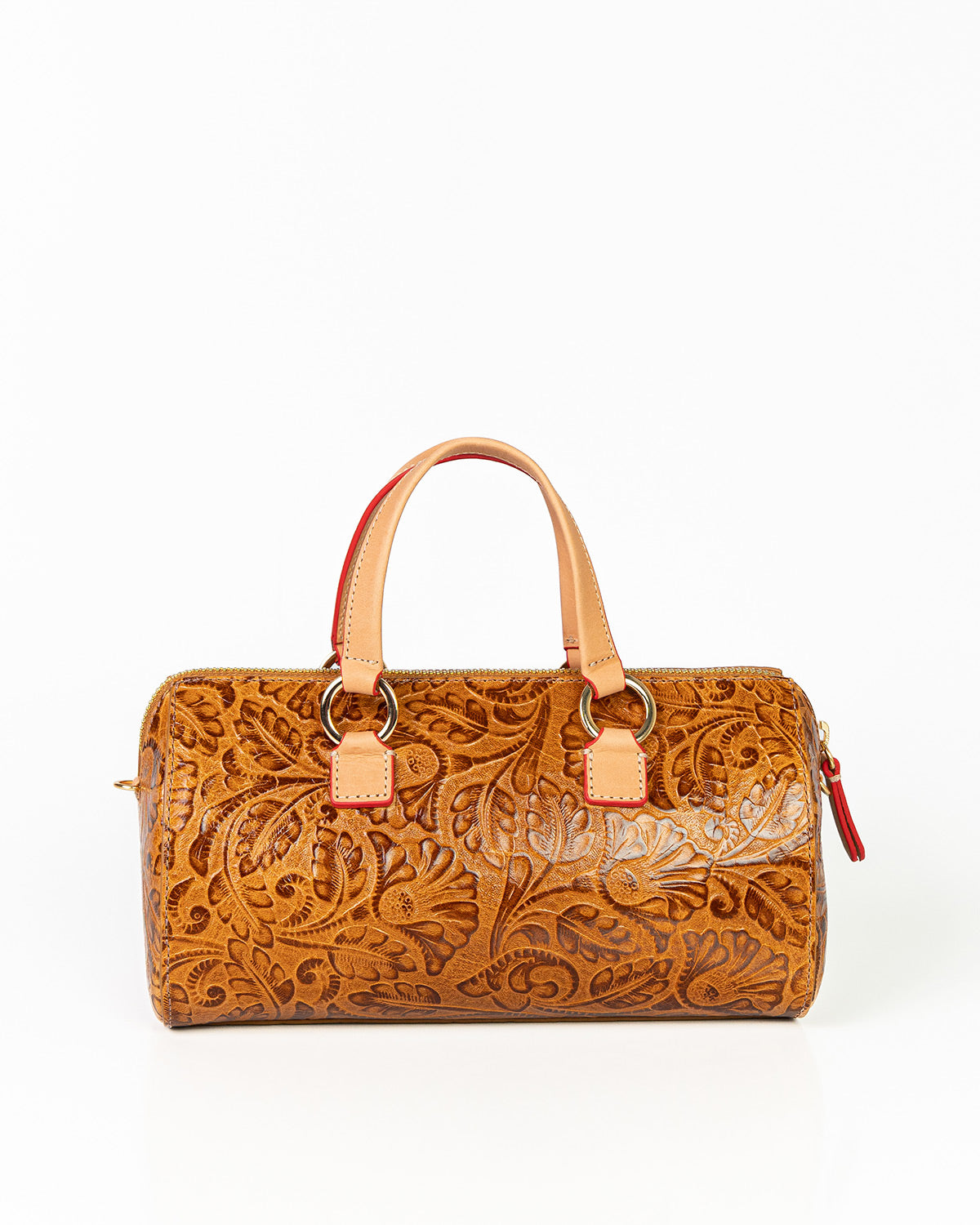 Bolsa Média Flora Couro Textura Floral Caramelo WOOW