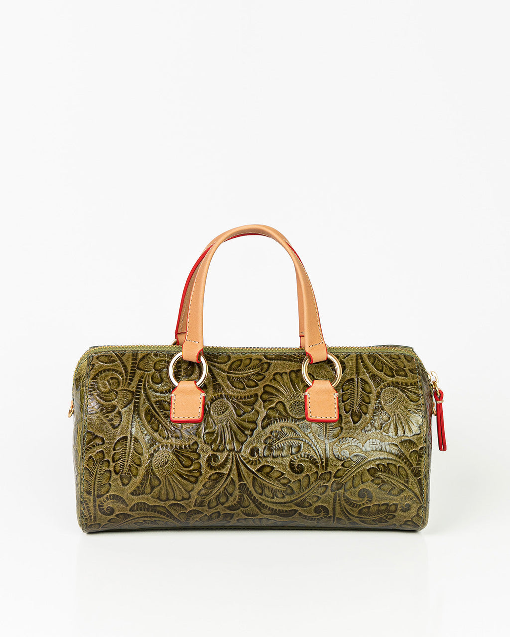 Bolsa Média Flora Couro Textura Floral Verde Oliva WOOW