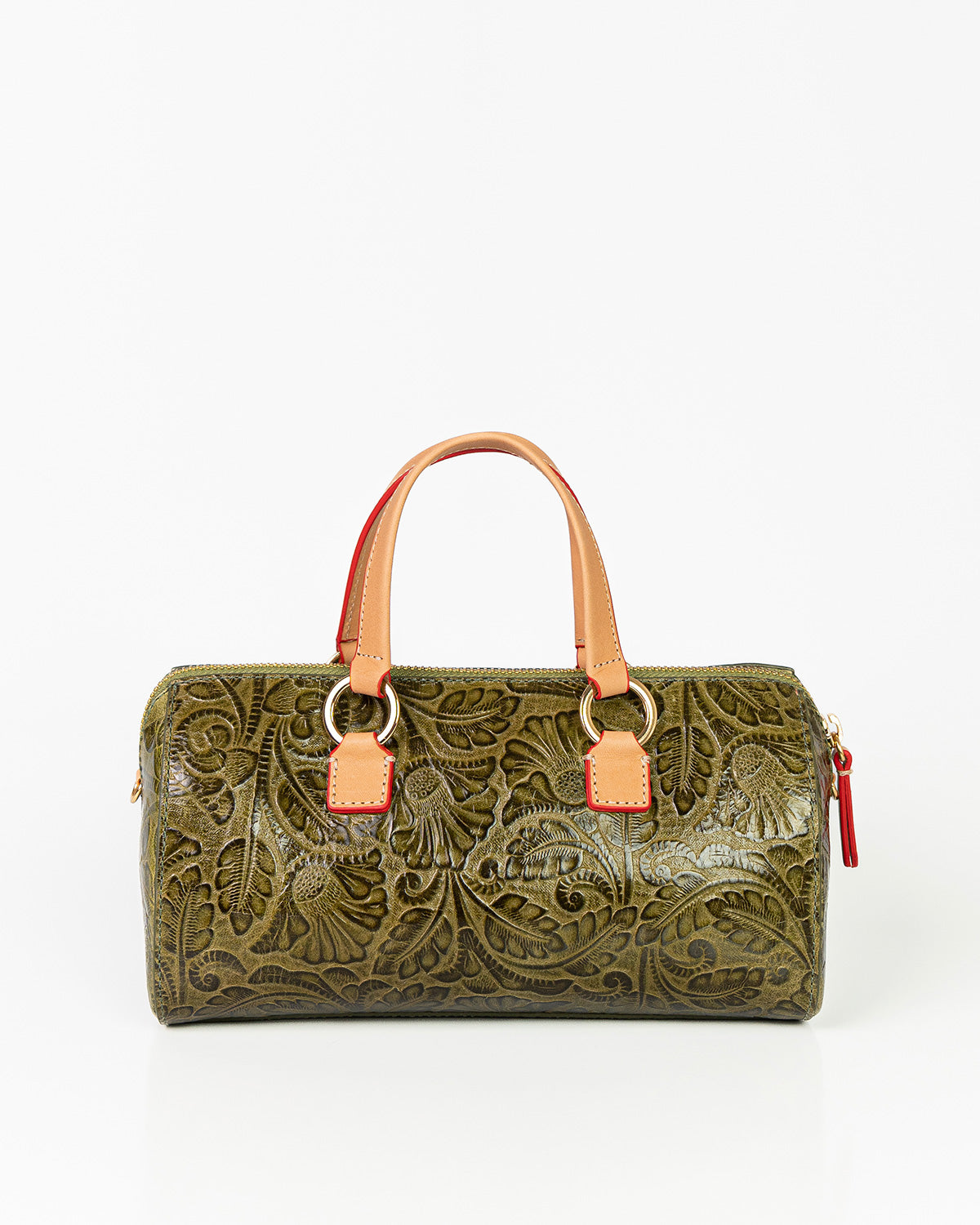 Bolsa Média Flora Couro Textura Floral Verde Oliva WOOW