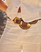 Cinto Western Texas em Couro Camel com Medalhões WOOW