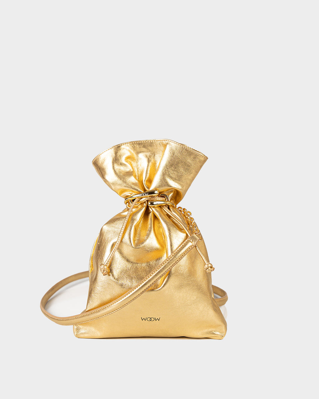 Bolsa Média Rafaela Couro Gold com Bracelete WOOW